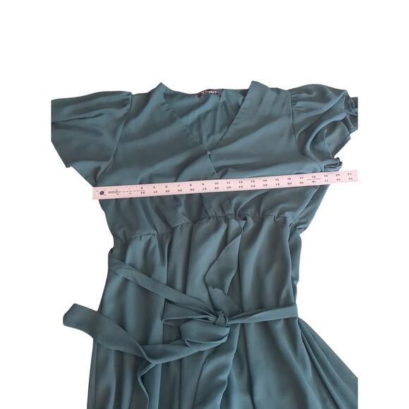 SIMPLEE Green Faux Wrap Full Length Dress Sz Lg - Picture 4 of 9